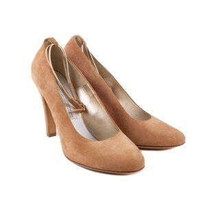 MAISON MARGIELA tan suede leather ankle strap pump heel shoes